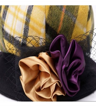 Berets Women's Scottish Plaid Wool Peaked Cap Beret - Yellow - CM12MCIC9WL $27.55