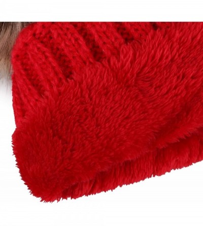 Skullies & Beanies Women's Winter Knitted Faux Fur Double Pom Pom Beanie Hat w/Lush Lining - Red Hat Coffee Ball - CV18KEL4RL...