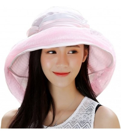 Sun Hats Women Wide Brim Bucket Boonie Sun Hat Cord Fishing Cap UPF50+ Mosquito Head Net - Pink - CG12I4JSZF7 $17.04