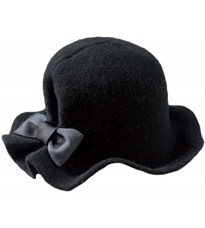 Bucket Hats Women's Retro Wool Felt Cloche Bucket Bowler Hat Spring Crushable Bowknot - Black - C11889NSOAT $53.25