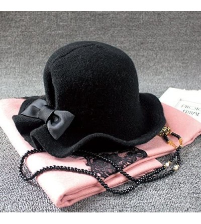Bucket Hats Women's Retro Wool Felt Cloche Bucket Bowler Hat Spring Crushable Bowknot - Black - C11889NSOAT $23.33