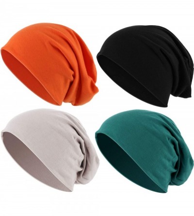 Skullies & Beanies Thin Knit Slouchy Cap Beanies Hat Hip-Hop Sleep Cap Dwarf Hat (Dark Green- Orange- Black- Beige- 4 Pieces)...