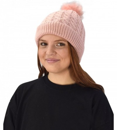 Skullies & Beanies Oversize Cute Beanie Hat Cap Warm Hand Knit Pom Pom Double Layer Thick Winter Ski Snowboard Hat - Pink 18 ...