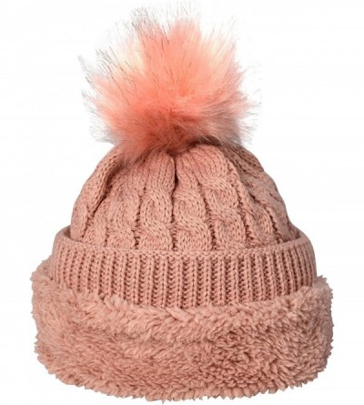 Skullies & Beanies Oversize Cute Beanie Hat Cap Warm Hand Knit Pom Pom Double Layer Thick Winter Ski Snowboard Hat - Pink 18 ...
