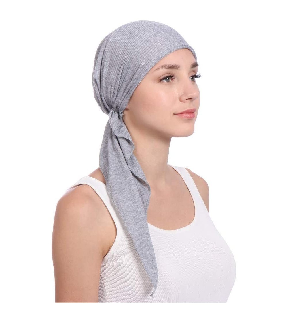 Skullies & Beanies Women Solid Color Muslim Hats-Long Tail Tail Band Cap India Beading Cotton Hair Tail Head Scarf Wrap (Gray...