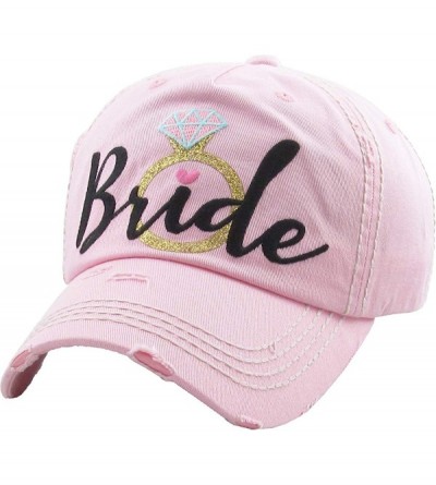 Baseball Caps Womens Bride Tribe Baseball Cap I Do Bachelorette Wedding Party Hat - Bride W/ Ring - Light Pink & Black - CX18...
