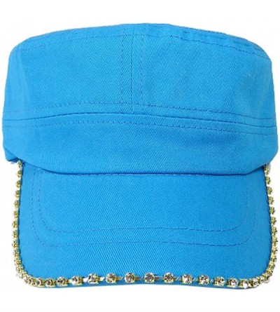 Baseball Caps Women's Military Cadet Army Cap Hat with Bling -Rhinestone Crystals on Brim - Turqoise - CM18SZ479KK $13.79