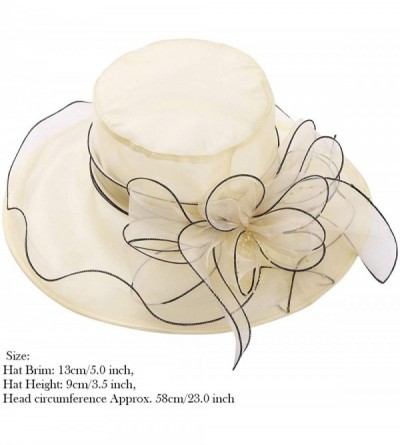 Sun Hats Women Organza Wide Brim Sun Hat with Large Flower Church Party Wedding Cap - Beige B - C218RO5Y2TI $23.89