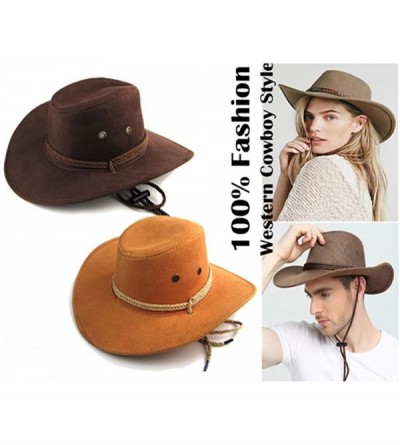 Cowboy Hats Unisex Western Outback Cowboy Hat Men's Women's Style Faux Felt Fedora hat - 2pack(brown+yellow) - C218G3ZHLX0 $3...