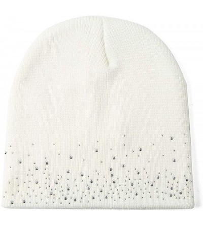 Skullies & Beanies Womens Winter Warm Hat Crochet Wool Knit Ski Beanie Skull Slouchy Bling Caps - White - CL18KZI3HRY $8.03