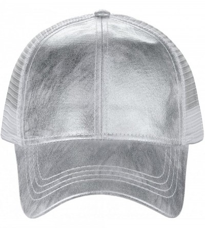 Baseball Caps Unisex Metallic Glossy Feel Front Panel Adjustable Mesh Trucker Baseball Cap - Gray - CA18C9D6U76 $15.57