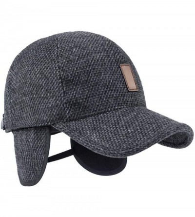 Skullies & Beanies Men's Warm Wool Woolen Tweed Peaked Baseball Caps Hat with Fold Earmuffs Warmer - Grey - CF1802C9W8T $10.50