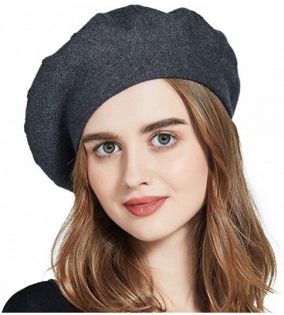 Berets Women Beret Hat Wool Knitted Cap Autumn Winter Hat French Classic Beret - Dark Grey Laser Pattern - CB18HS7SI07 $17.10