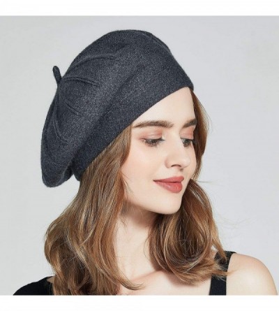 Berets Women Beret Hat Wool Knitted Cap Autumn Winter Hat French Classic Beret - Dark Grey Laser Pattern - CB18HS7SI07 $17.10