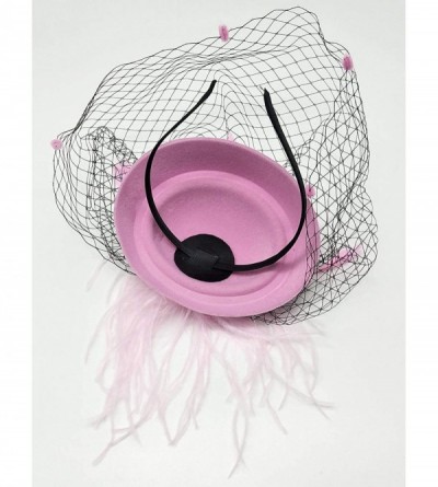 Berets Womens Fascinator Hat Sinamay Pillbox Flower Feather Tea Party Derby Wedding Headwear - Zf Pink - CP18KH6L20X $9.06