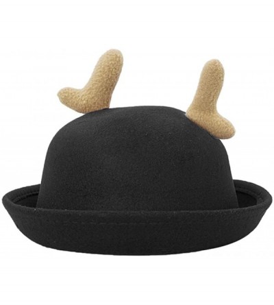 Fedoras Cat Ear Wool Bowler Hats - Cute Derby Fedora Caps with Roll-up Brim for Youth Petite - Black Camel - CO1867DWNYD $13.79