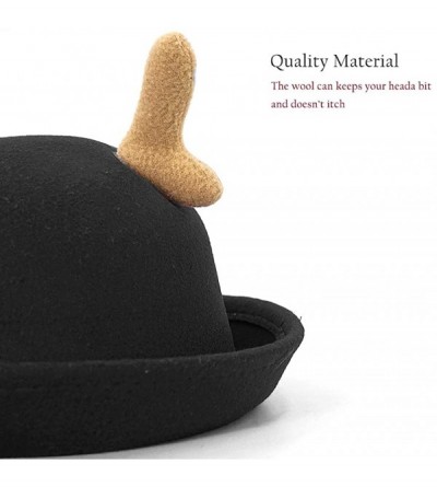 Fedoras Cat Ear Wool Bowler Hats - Cute Derby Fedora Caps with Roll-up Brim for Youth Petite - Black Camel - CO1867DWNYD $13.79