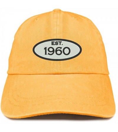 Baseball Caps Established 1960 Embroidered 60th Birthday Gift Pigment Dyed Washed Cotton Cap - Mango - CA180N4MQEX $20.88
