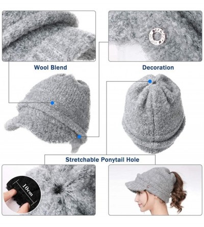 Skullies & Beanies Womens Knit Visor Beanie Newsboy Cap Winter Warm Hat Cold Snow Weather Girl 55-60cm - 99733-brown - CR18LL...