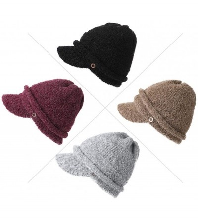 Skullies & Beanies Womens Knit Visor Beanie Newsboy Cap Winter Warm Hat Cold Snow Weather Girl 55-60cm - 99733-brown - CR18LL...