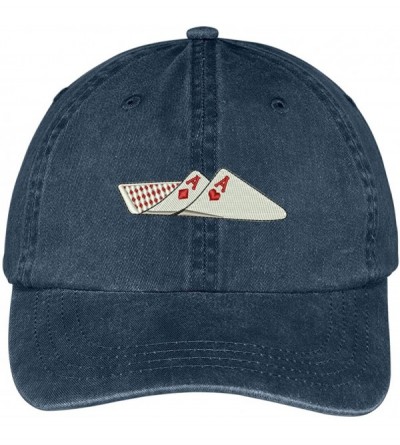 Baseball Caps Pair of Aces Embroidered Cotton Washed Baseball Cap - Navy - CM12KMER067 $13.58