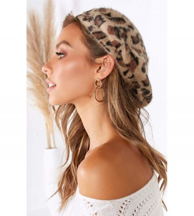 Berets Leopard Print Beret Hat for Women French Style Wool Velvet Beret Cap for Girls - Leopard Print-khaki - C218AUTOK8Y $10.56
