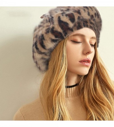 Berets Leopard Print Beret Hat for Women French Style Wool Velvet Beret Cap for Girls - Leopard Print-khaki - C218AUTOK8Y $10.56