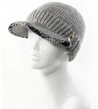 Skullies & Beanies Winter Fashion Knit Cap Hat for Women- Peaked Visor Beanie- Warm Fleece Lined-Many Styles - Gray-gold Butt...