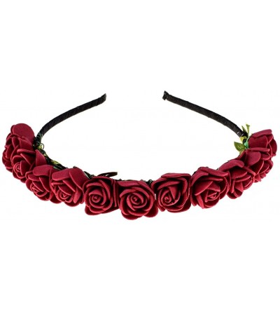 Headbands Boho Floral Crown Rose Flower Headband Hair Wreath - Dark Red - C812K52342Z $11.27
