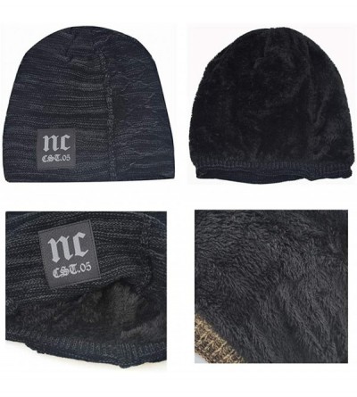 Skullies & Beanies 2-Pieces Winter Beanie Hat Scarf Set Warm Knit Hat Thick Fleece Lined Winter Hat & Scarf for Men Women - N...