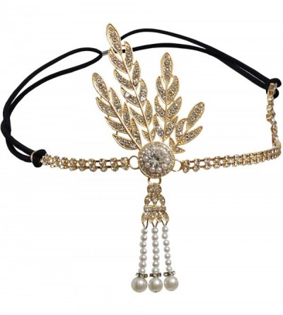 Headbands Headpiece 1920s Flapper Headband Leaf Pearl Tassel Headpiece Wedding Bridal Themed Party Hair Accessories - Gold - ...