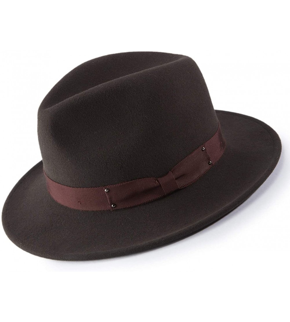Fedoras Men's 2 1/2 Inch Wide Brim Wool Felt Fedora Hat H70 - Brown - C1192E6QTIZ $50.25