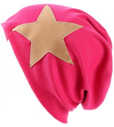 Skullies & Beanies Men's Big stars Winter Skull Cap Knitted hat - Rose Red - CN12N0DGL3N $11.88