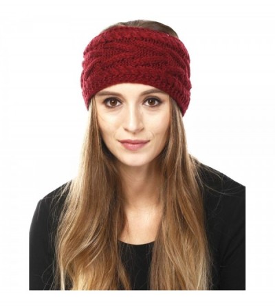 Cold Weather Headbands Women's Soft Knitted Winter Headband Head Wrap Ear Warmer (Solid Cable-Burgundy) - Solid Cable-Burgund...