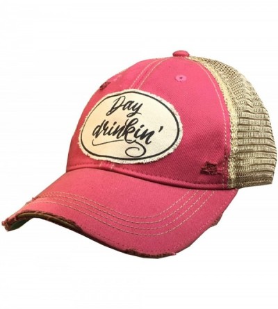 Baseball Caps Distressed Washed Fun Baseball Trucker Mesh Cap - Day Drinkin' (Hot Pink) - CF193SNWEM2 $29.61