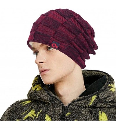 Skullies & Beanies Winter Toboggan Ski Hat Mixed Knit Slouch Stocking Beanie with Fleece Lined for Men Women Skull Cap - Burg...