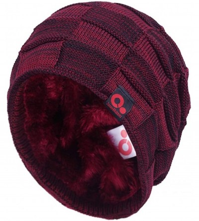 Skullies & Beanies Winter Toboggan Ski Hat Mixed Knit Slouch Stocking Beanie with Fleece Lined for Men Women Skull Cap - Burg...