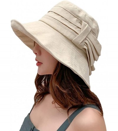 Sun Hats Big Brim Wide Brim Bucket Hats with Rope Hatband Sun Hats Summer Beach Hats - White - CH18U8XOC5Z $14.59