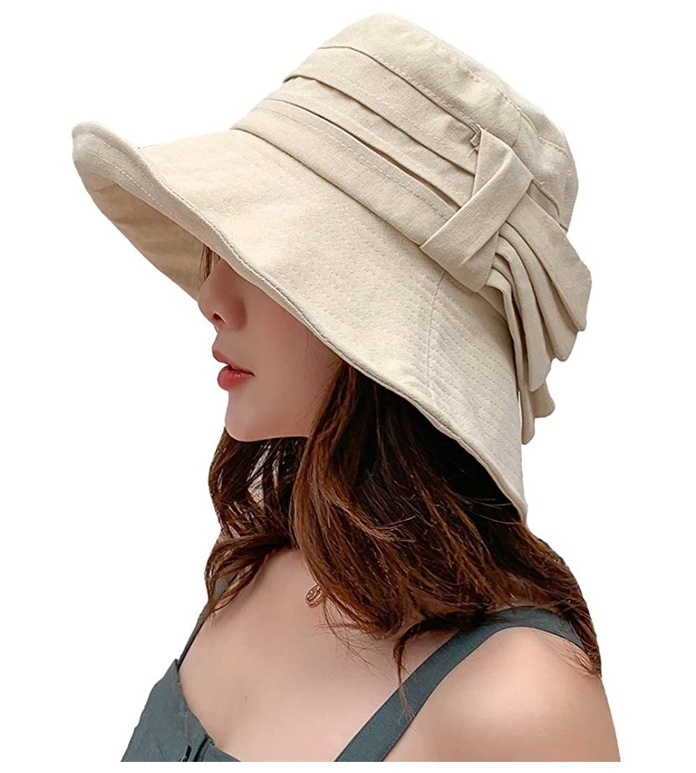 Sun Hats Big Brim Wide Brim Bucket Hats with Rope Hatband Sun Hats Summer Beach Hats - White - CH18U8XOC5Z $14.59