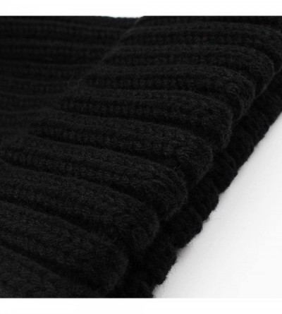 Skullies & Beanies Winter Knit Hat Real Raccoon Fur Pom Pom Womens Girls Knit Beanie Hat - Black - C418HZS86HI $12.12