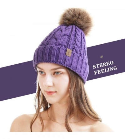 Skullies & Beanies Women Winter Pompom Beanie Hat with Warm Fleece Lined- Thick Slouchy Snow Knit Skull Ski Cap - 1 Purple - ...