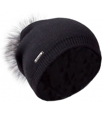 Skullies & Beanies Women Oversized Slouchy Beanie Bobble Hat with Fur Pompom VC17601 Black Gray Pompom - CR185K0O2KE $15.64