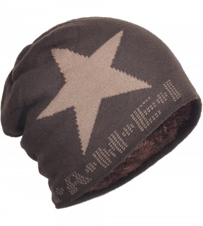 Skullies & Beanies Star Knit Winter Slouch Beanie Hat Warm Villus Lined Skull Ski Cap - Brown - CI11RSA89MR $11.68
