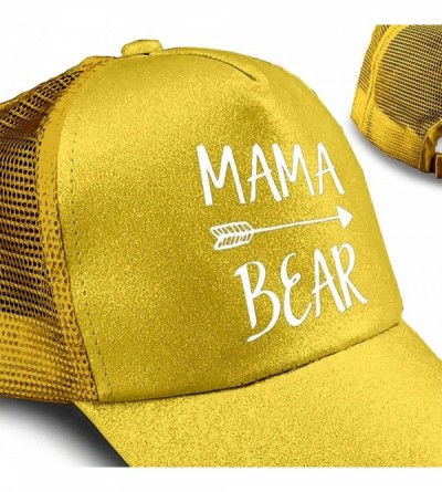Baseball Caps Mama Bear Trend Glitter Baseball Cap for Women's High Ponytail Messy Bun Trucker Hat - Yellow - C618HS236CS $14.14