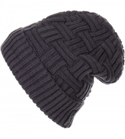 Skullies & Beanies Trendy Warm Ribbed Beanie Thick Slouchy Stretch Cable Knit Hat Soft Unisex Solid Skull Cap - Dark Grey - C...