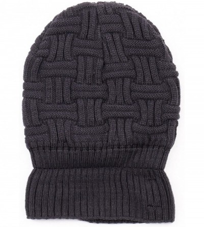 Skullies & Beanies Trendy Warm Ribbed Beanie Thick Slouchy Stretch Cable Knit Hat Soft Unisex Solid Skull Cap - Dark Grey - C...