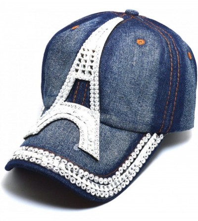 Baseball Caps Denim Hats Rhinestone Studded Sparkly Bling Baseball Cap Women AYO1099 - Eiffel Top - CD18CKHRQ4W $16.62