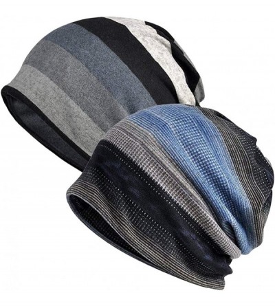 Skullies & Beanies Slouchy Beanie for Men/Women 2-Pack Baggy Skull Cap Summer Winter Knit Hat - Ponytail Beanie/Loop Scarf (D...