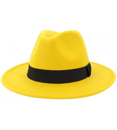 Fedoras Mens Fedora Hat Faux Felt Wide Brim Belt Buckle Cowboy Hat - C Yellow - C31933WRZET $9.48