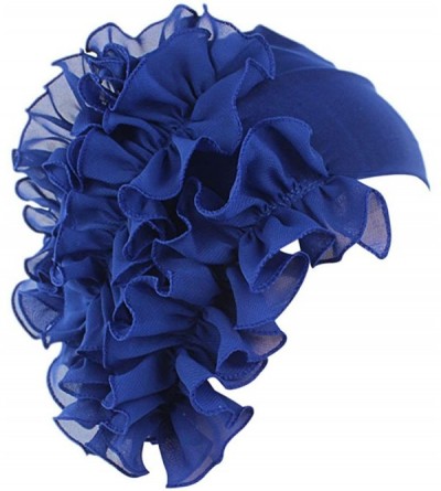 Headbands Womens Wrap Cap Flower Chemo Hat Beanie Scarf Turban Headband - Blue - CW18INZANKD $10.44